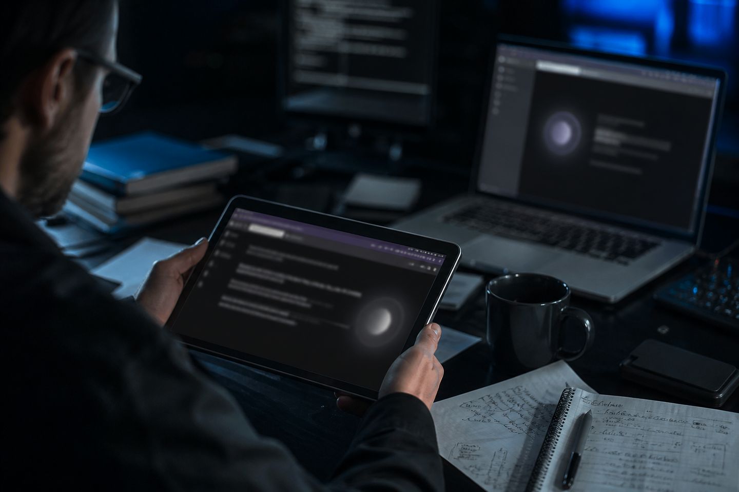 A researcher is focused on analyzing Tor onion services on a tablet.