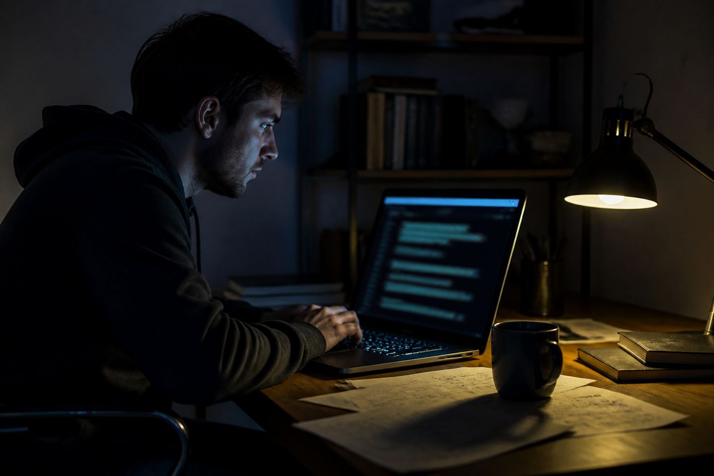 A user explores the Hidden Wiki links on their laptop in a cozy workspace.
